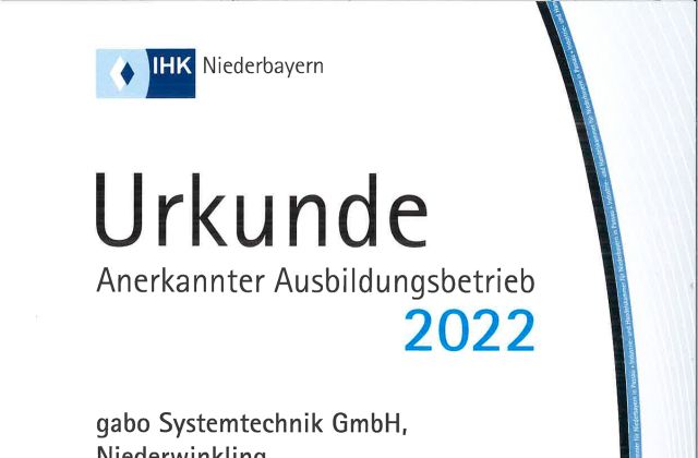 IHK Urkunde Anerkannter Ausbildungsbetrieb 2022