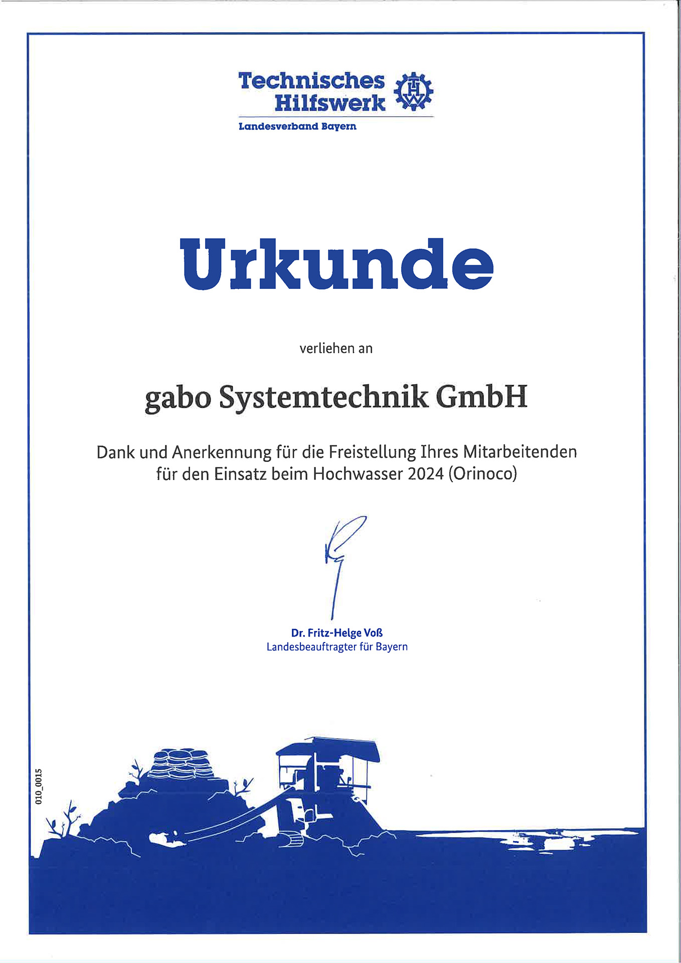 Urkunde technisches Hilfswerk